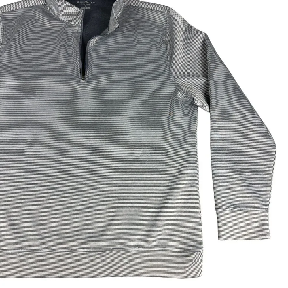Hickey Freeman Pullover Men's Large Gray Long Sleeve 1/4 Zip Jacket Striped Golf
